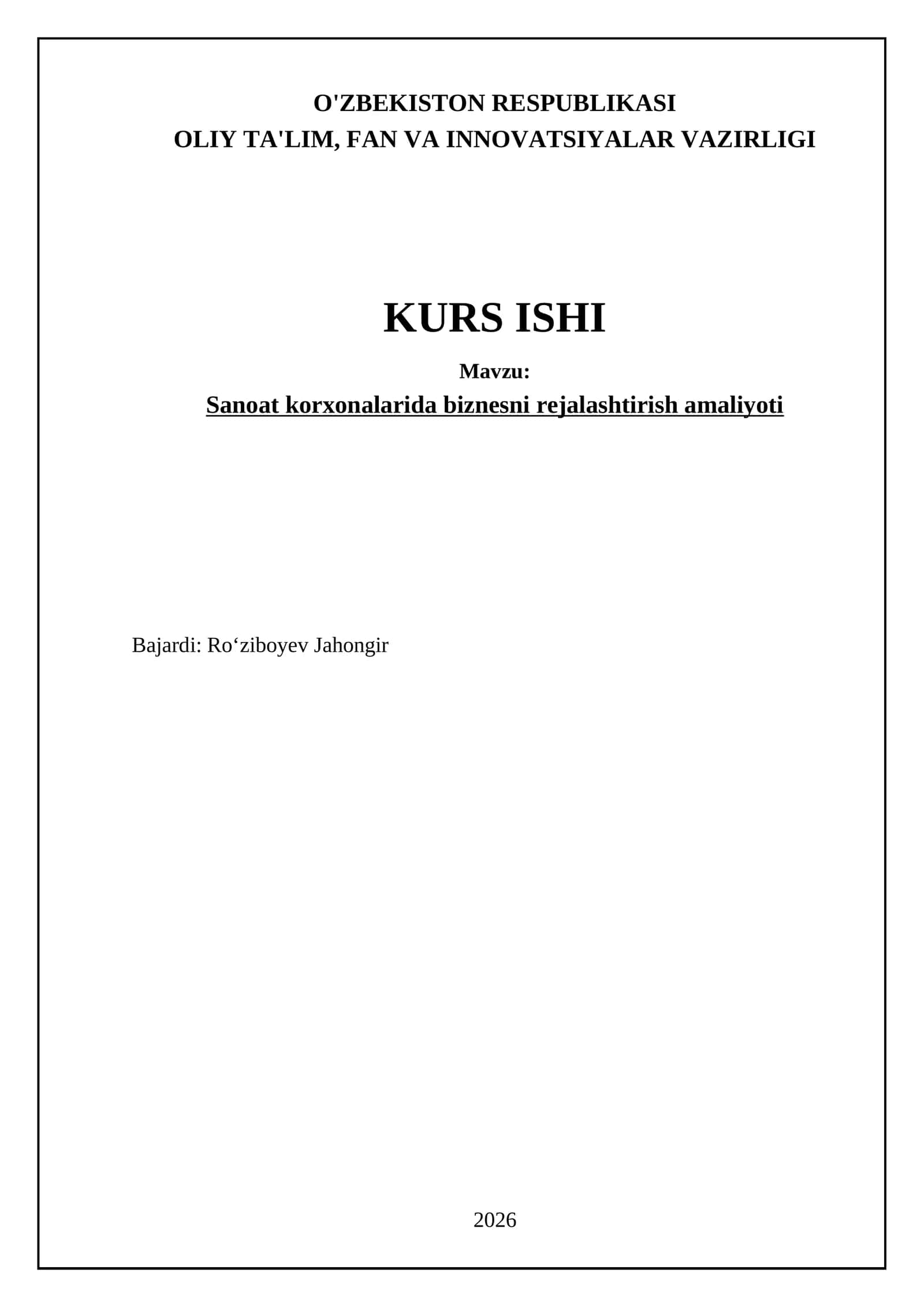 Sanoat korxonalarida biznesni rejalashtirish amaliyoti 1