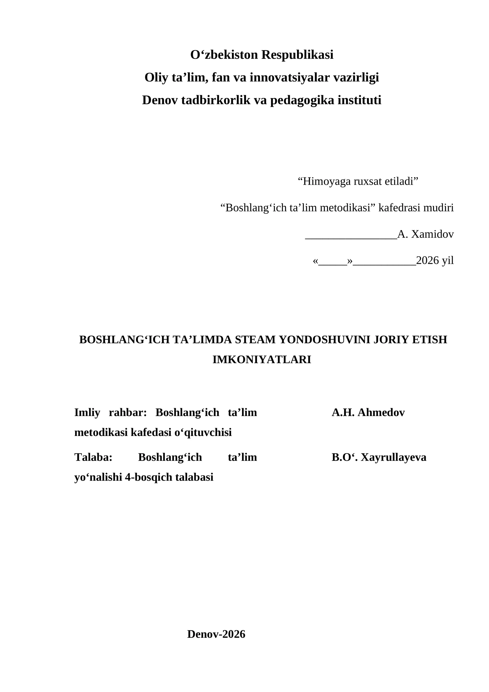 Boshlang‘ich ta’limda STEAM yondoshuvini joriy etish imkoniyatlari 1
