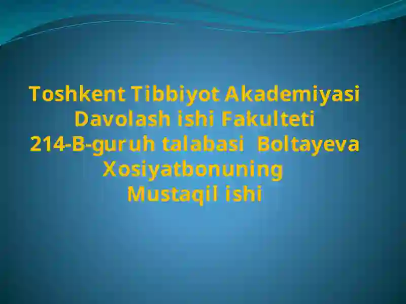 Tashkent Tibbiyot Akademiyasi Davolashishi Fakulteti
