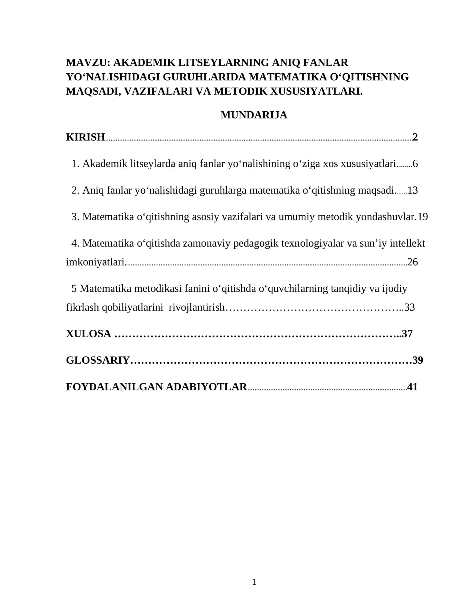 AKADEMIK LITSEYLARNING ANIQ FANLAR YO‘NALISHIDAGI GURUHLARIDA MATEMATIKA O'QITISHNING MAQSADI, VAZIFALARI VA METODIK XUSUSIYATLARI 1