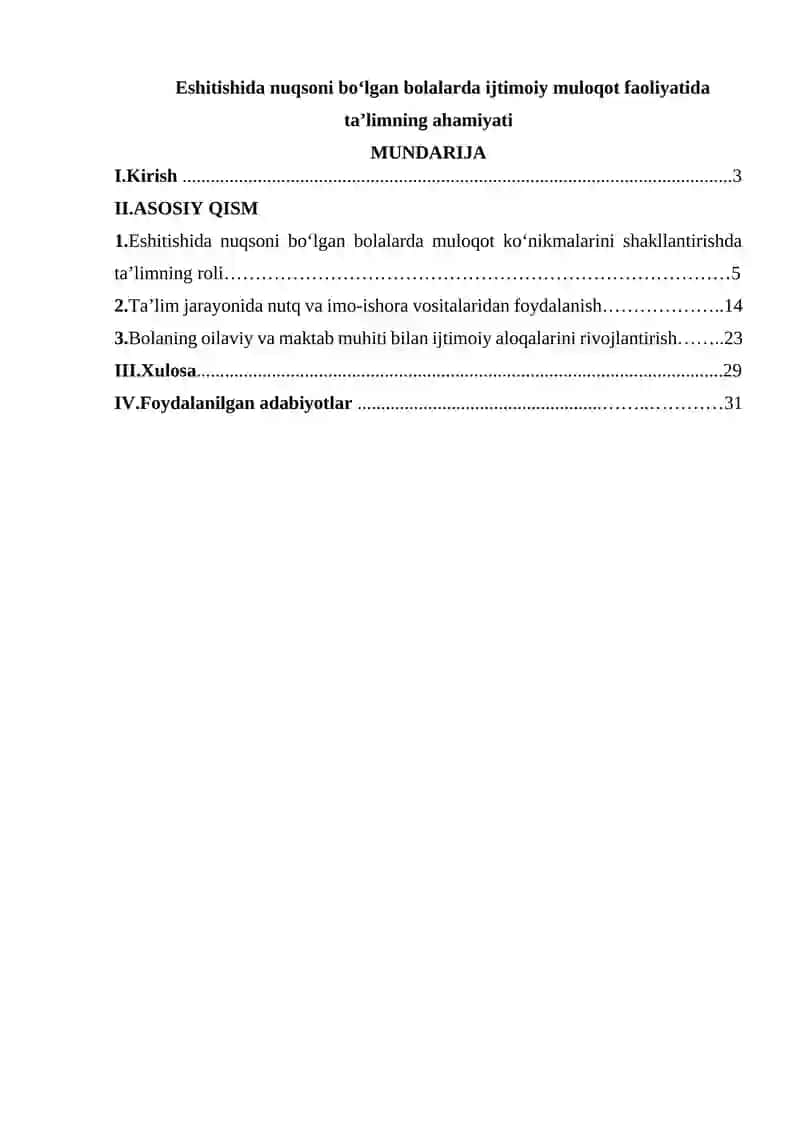 Eshitishida nuqsoni boʻlgan bolalarda ijtimoiy muloqot faoliyatida ta’limning ahamiyati