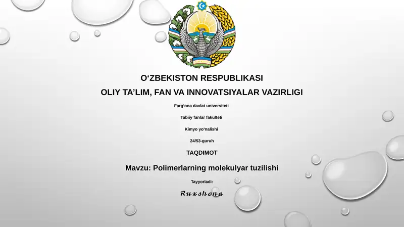 Polimerlarning molekulyar tuzilishi 1