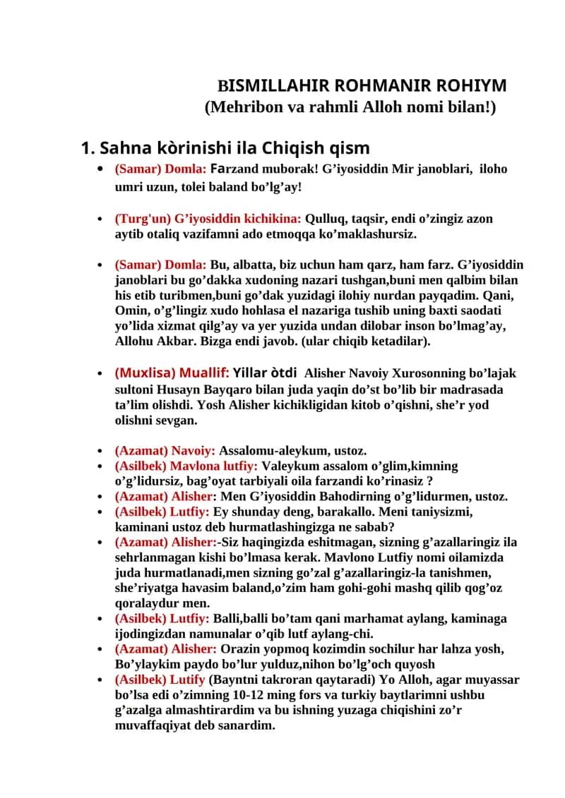 Sahna kòrinishi ila Chiqish qism 1