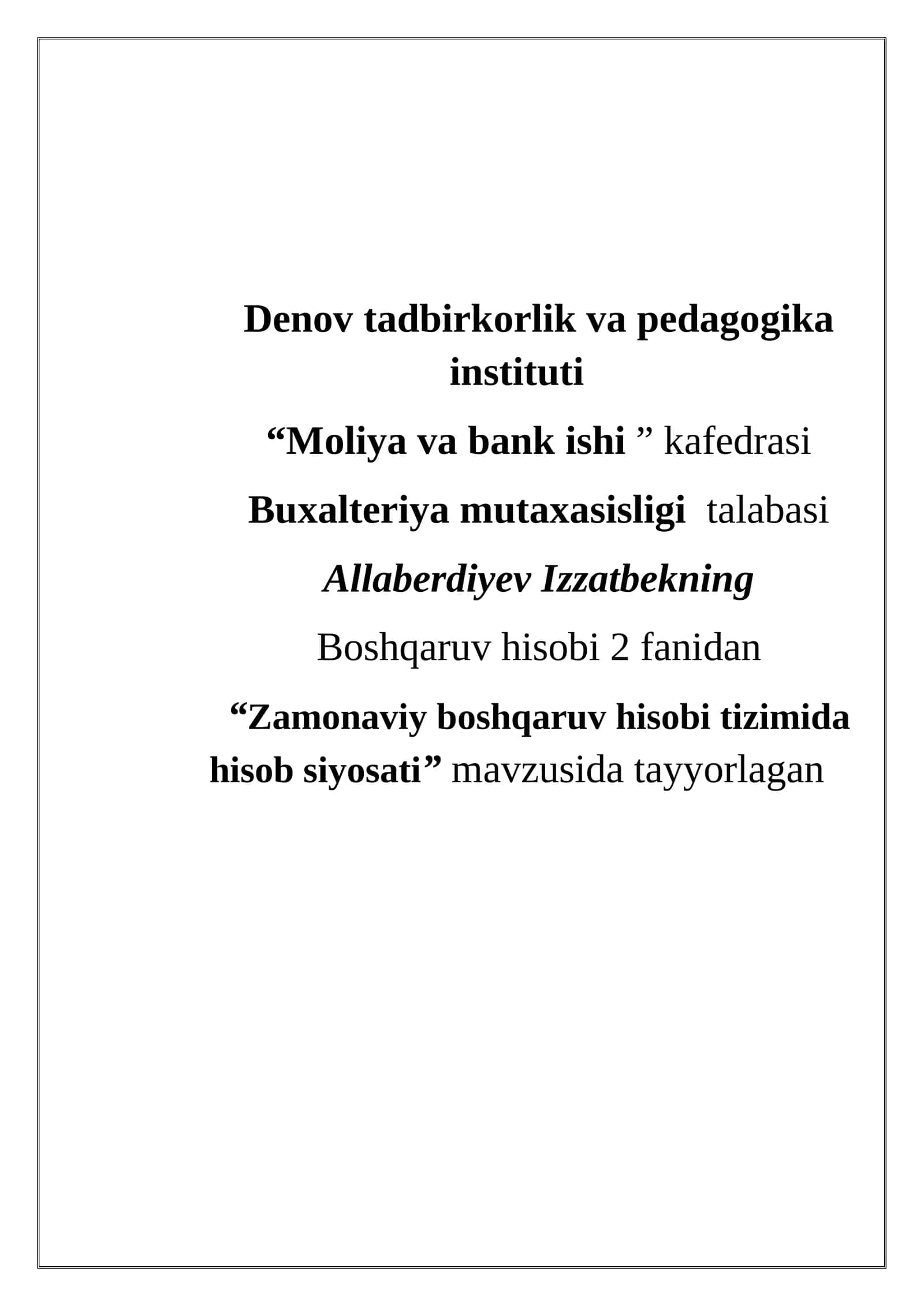 Zamonaviy boshqaruv hisobi tizimida hisob siyosati 1