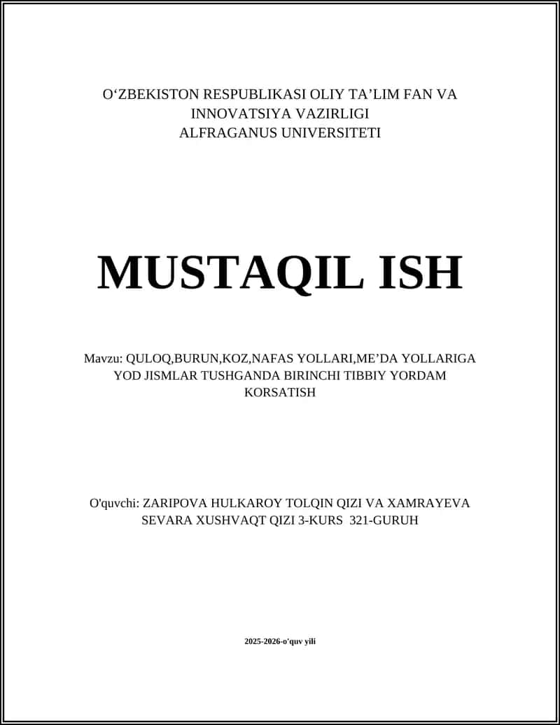 Umumiy birinchi tibbiy yordam prinsiplari chet jismlar tushganda 1