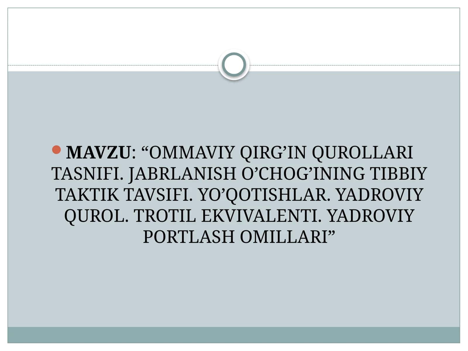 Ommaviy Qirg'in Qurollari Tasnifi 1