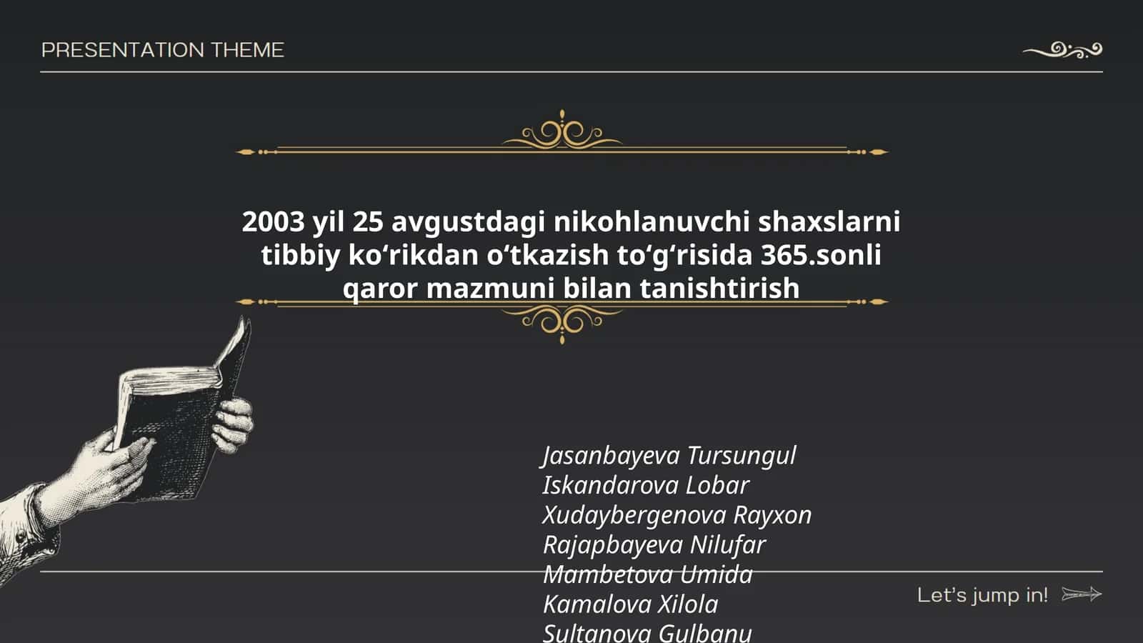 2003 yil 25 avgustdagi nikohlanuvchi shaxslarni tibbiy koʻrikdan oʻtkazish toʻgʻrisida 365.sonli qaror mazmuni 1