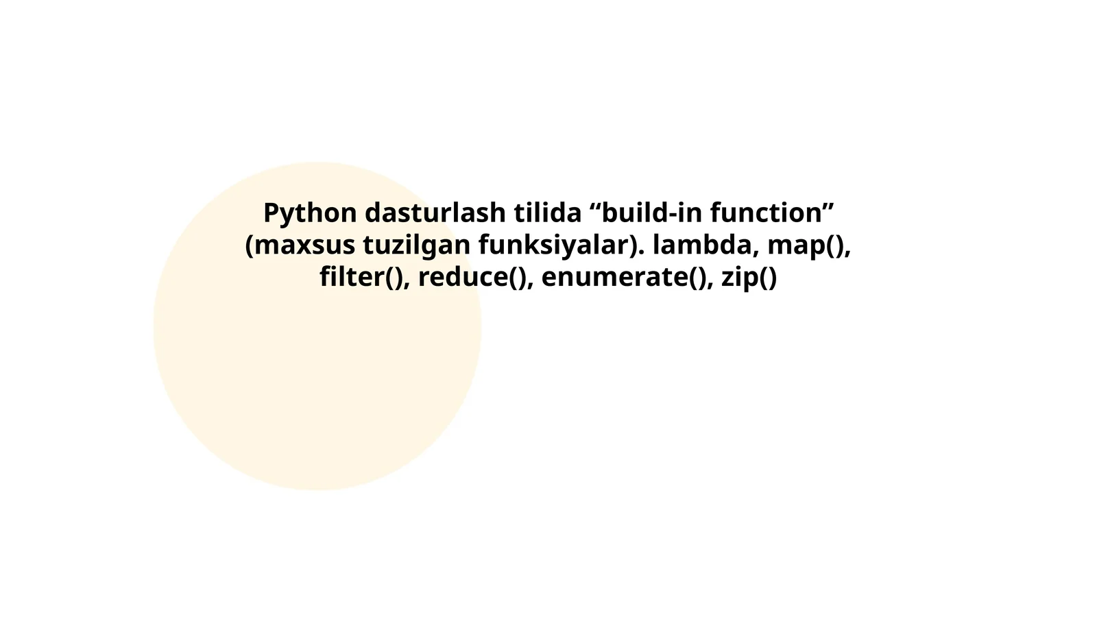 Python dasturlash tilida “build-in function” (maxsus tuzilgan funksiyalar) 1