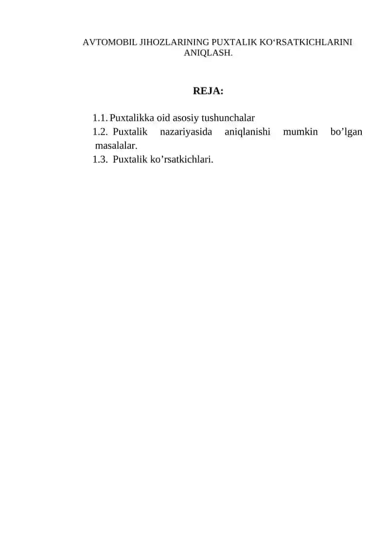 Puxtalik Ko'rsatkichlari 1