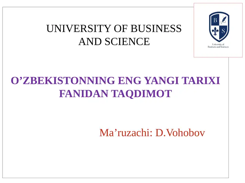 O'zbekistonning Eng Yangi Tarixi 1