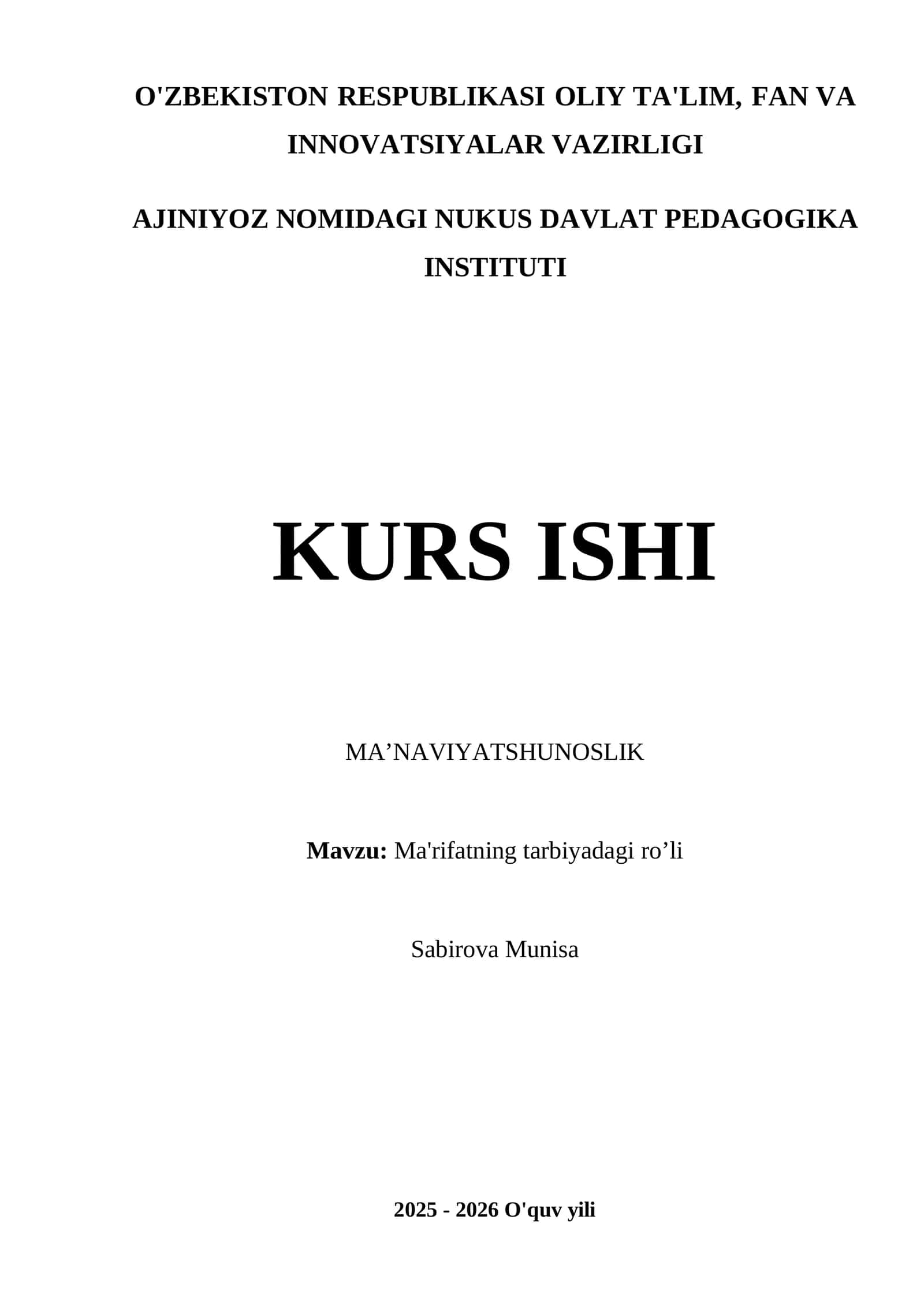 Ma’rifatning tarbiyadagi ro’li 1