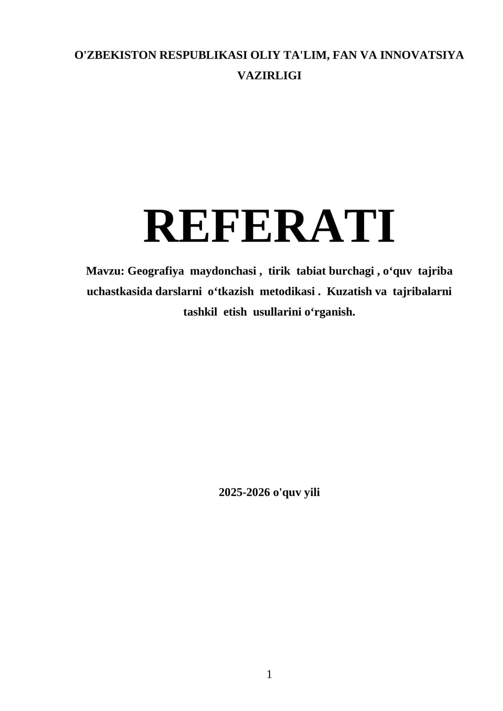 Geografiya Maydonchasi va O'quv Metodikasi 1