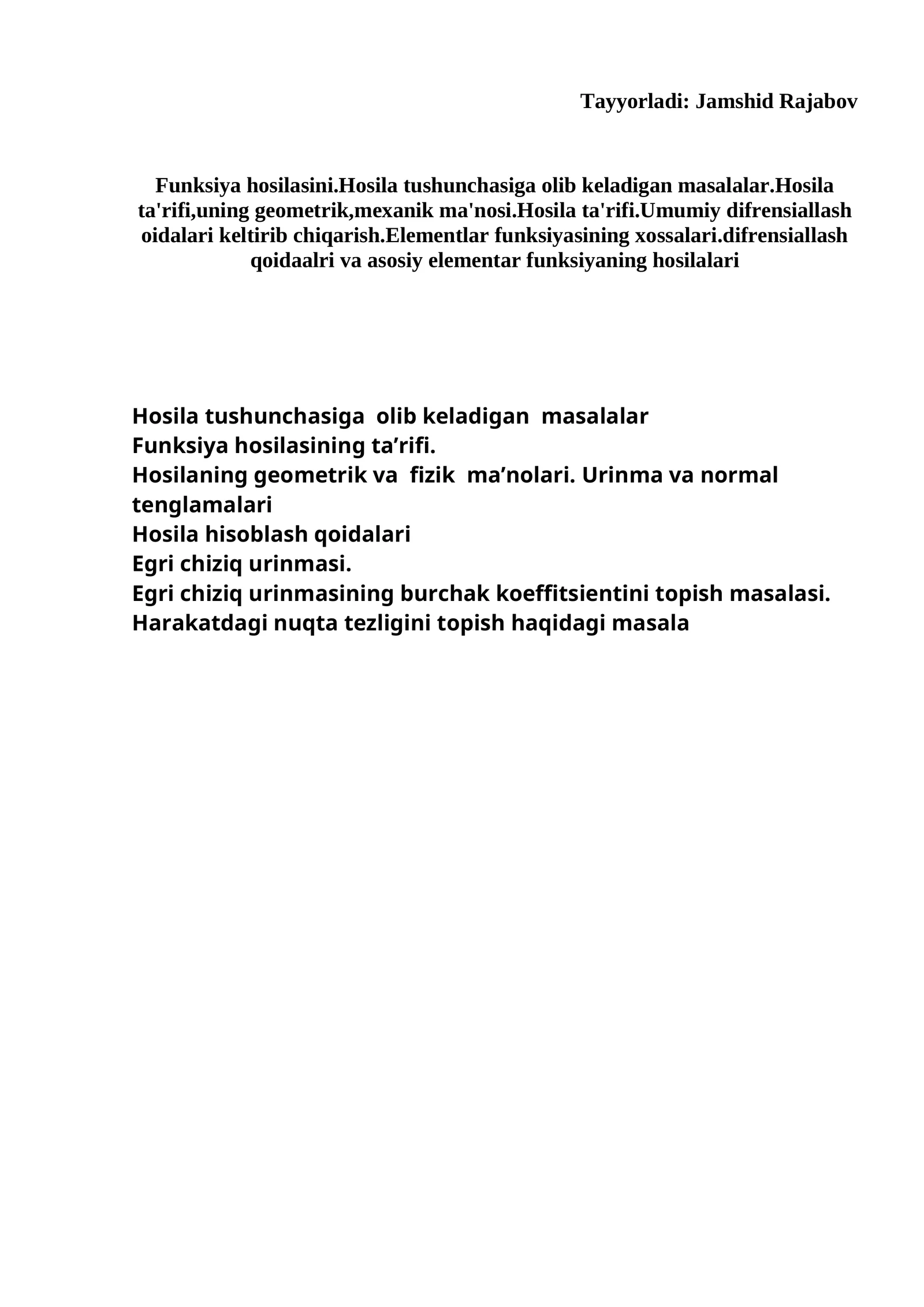 Funksiya hosilasining ta’rifi 1
