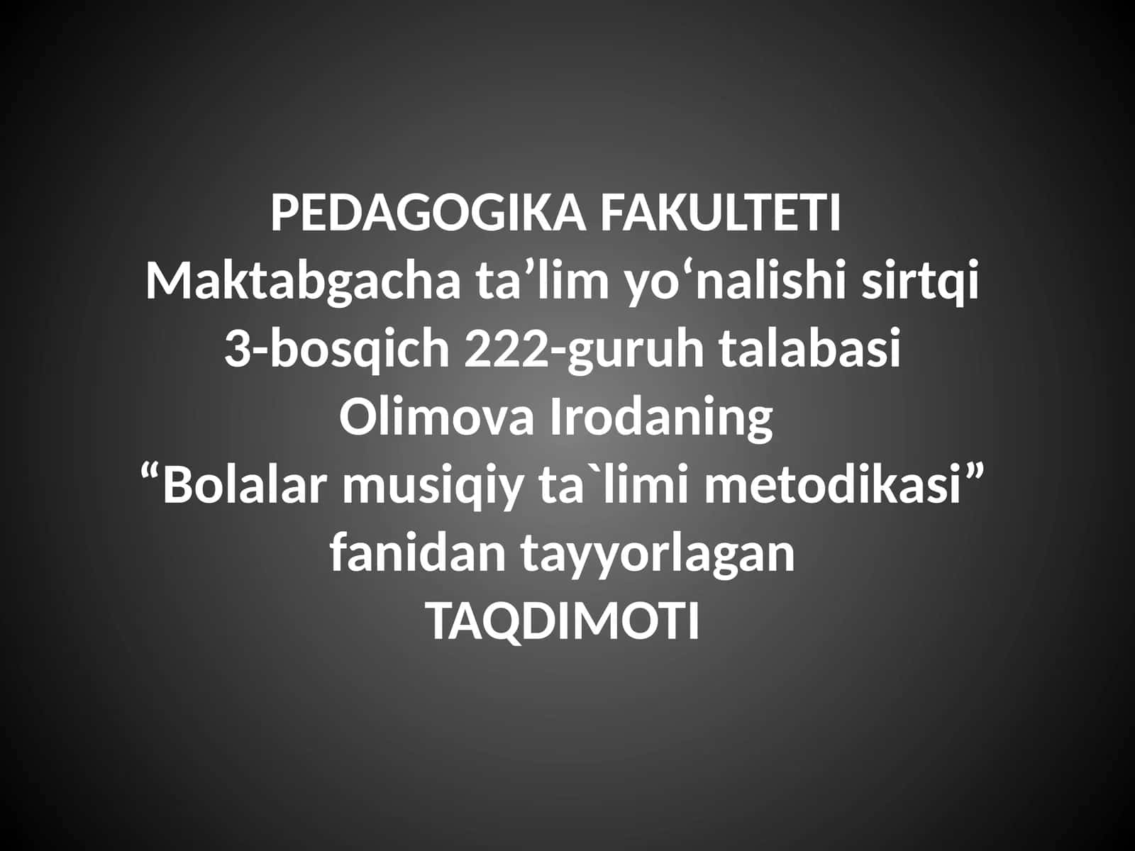 Bolalar musiqiy ta'limi metodikasi 1