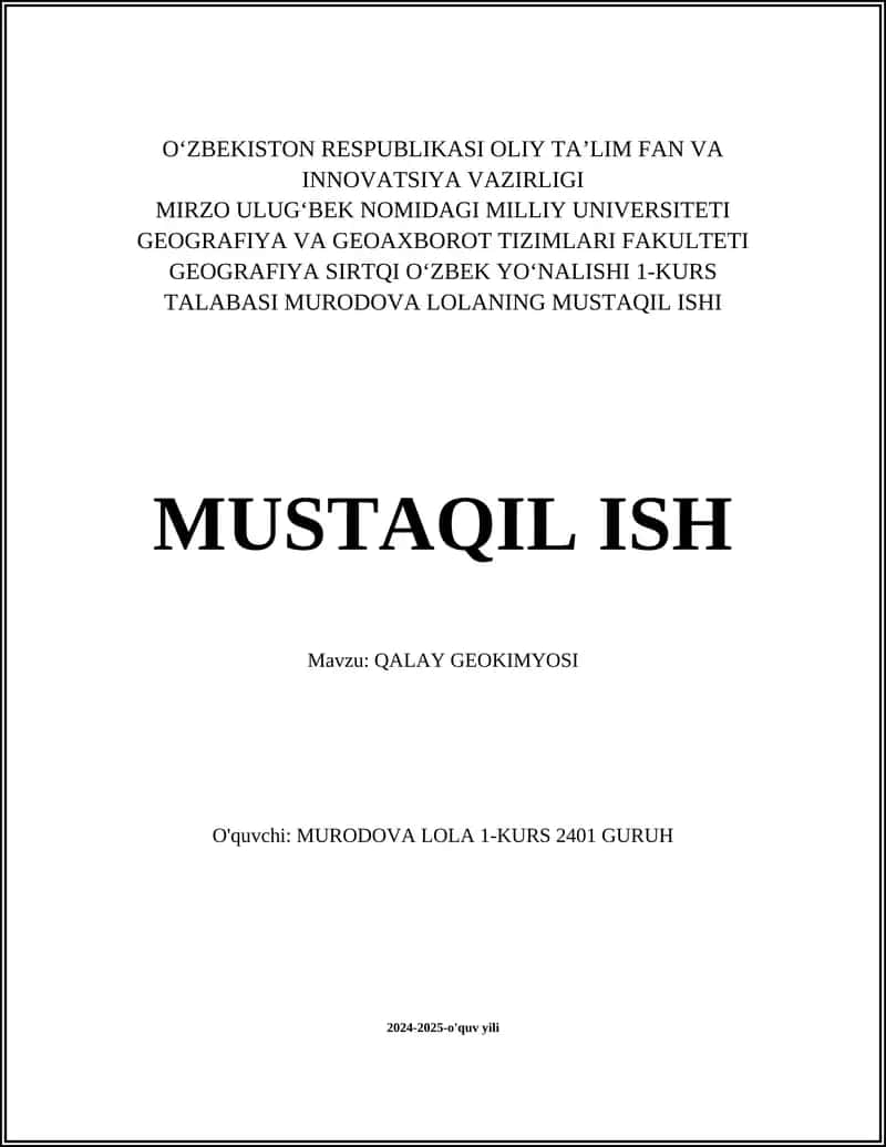 QALAY GEOKIMYOSI 1