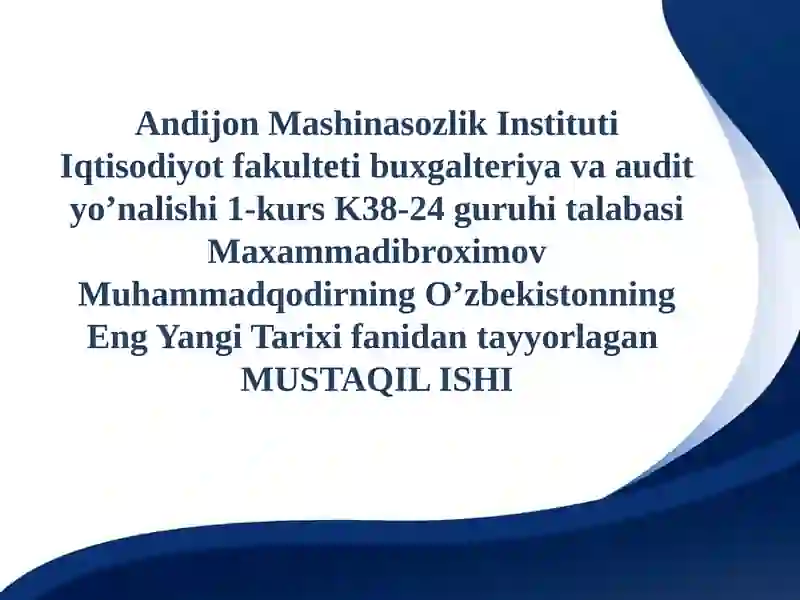 O’zbekistonning Eng Yangi Tarixi