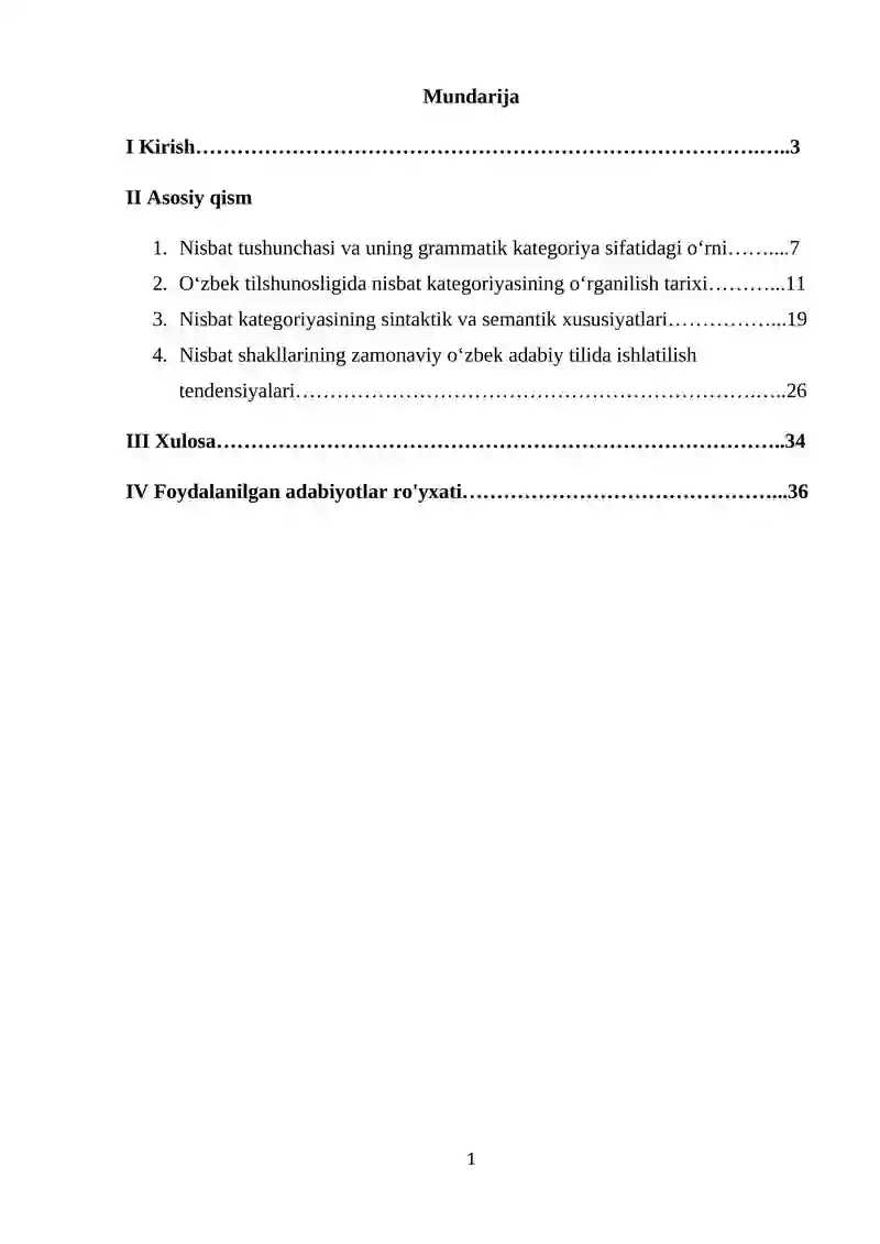 nisbat kategoriyasining oʻrganilishi