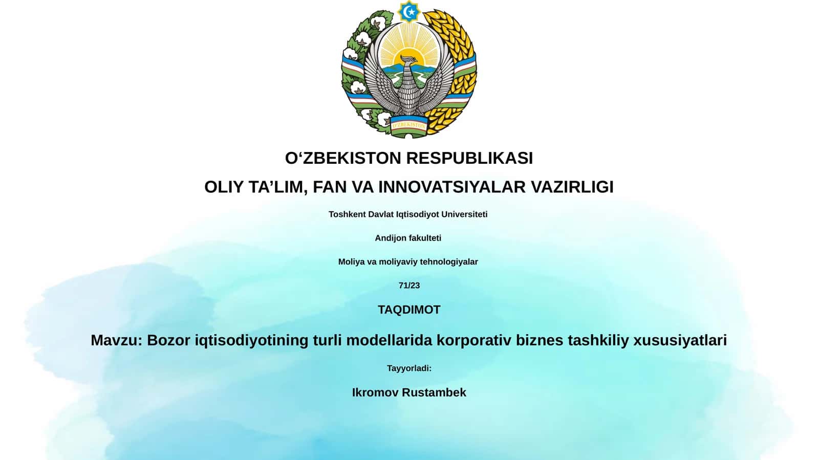 Bozor iqtisodiyotining turli modellarida korporativ biznes tashkiliy xususiyatlari 1