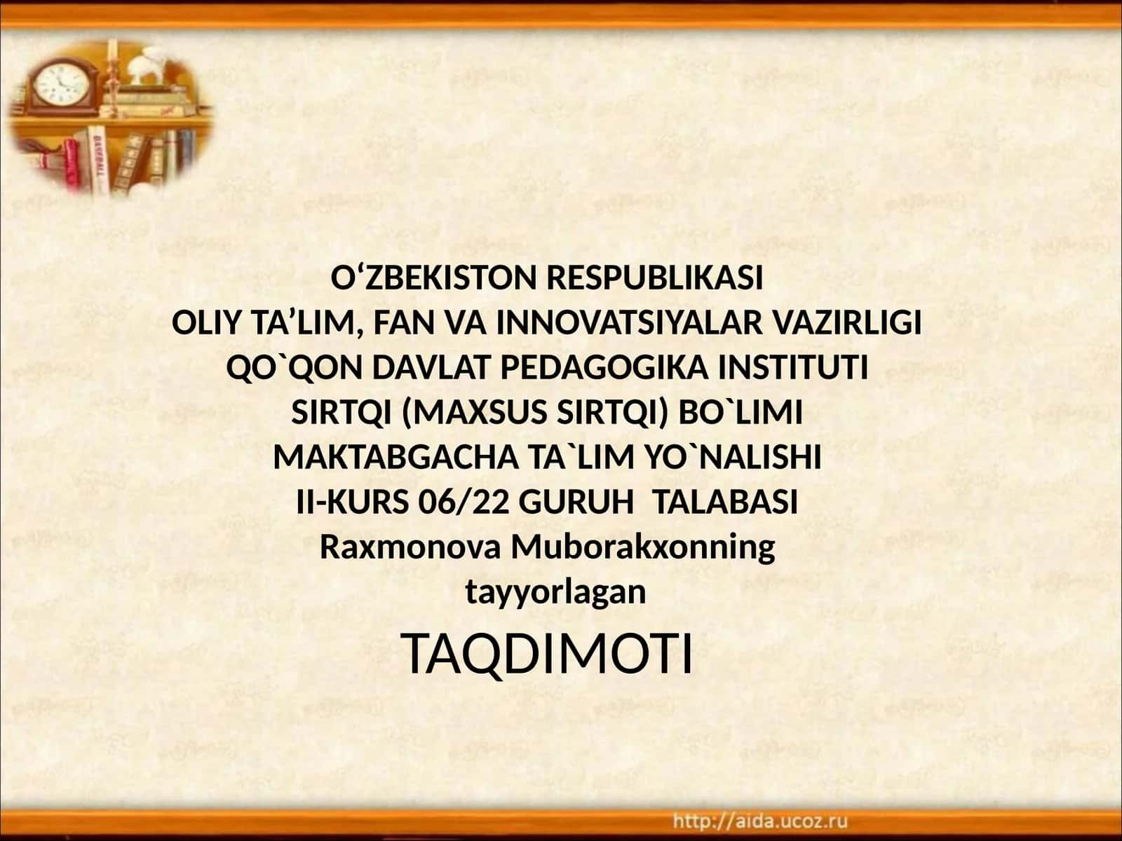 TAQDIMOTI O‘ZBEKISTON RESPUBLIKASI OLIY TA’LIM, 1