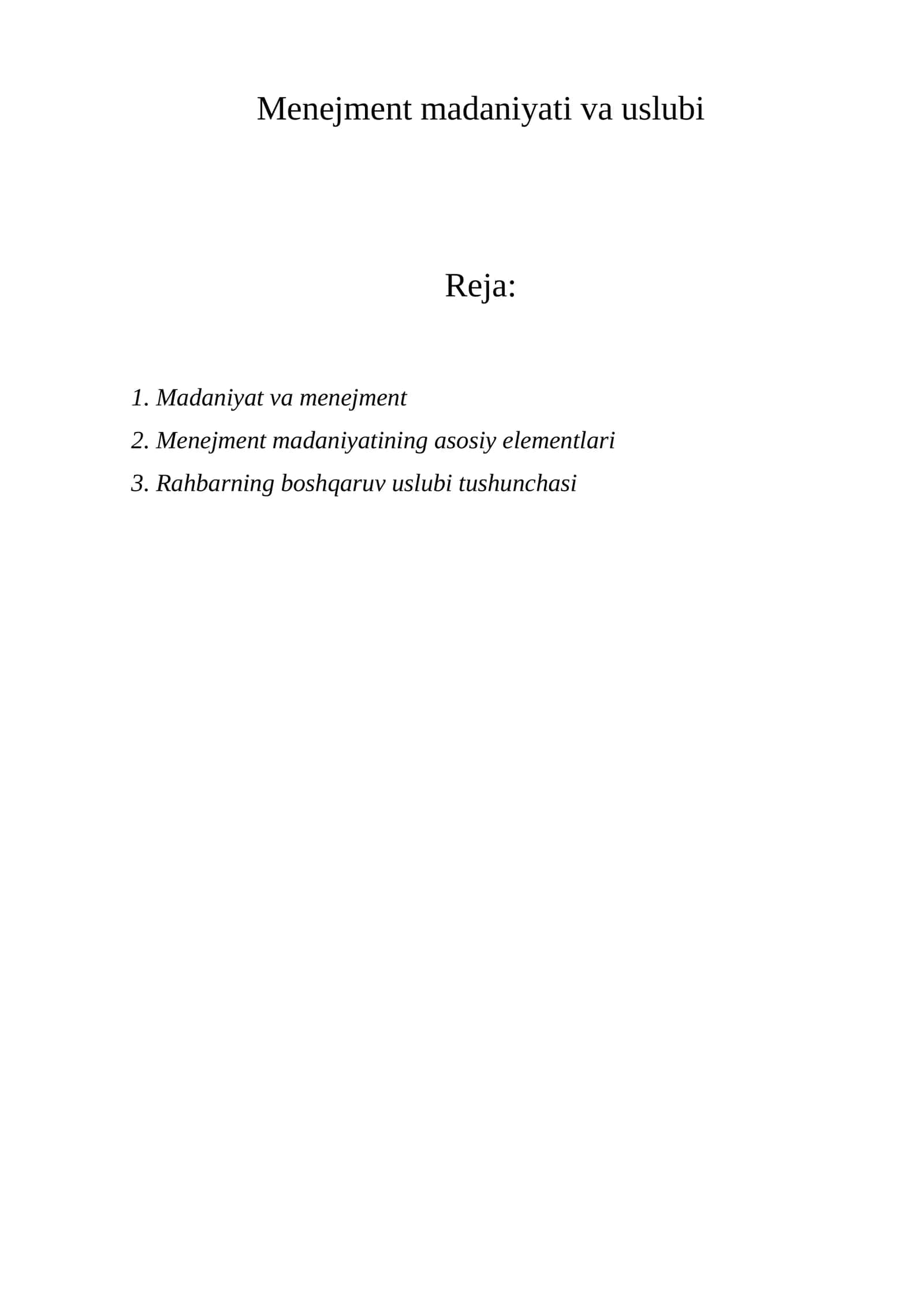 Menejment madaniyati va uslubi 1