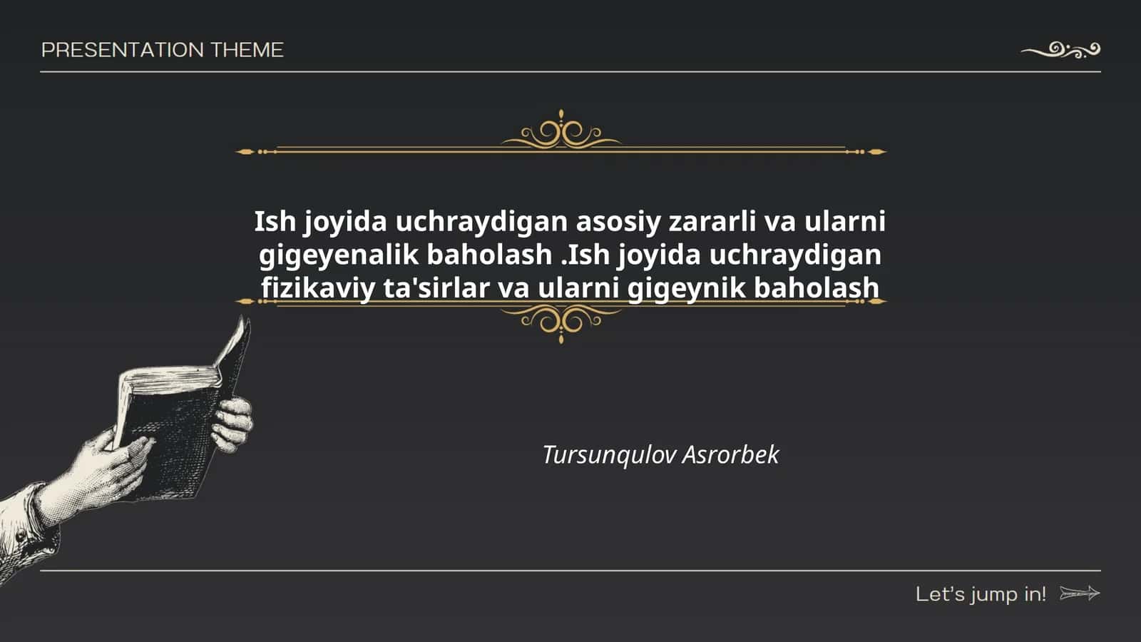 Ish joyida uchraydigan asosiy zararli va ularni gigeyenalik baholash.Ish joyida uchraydigan fizikaviy ta'sirlar va ularni gigeynik baholash 1