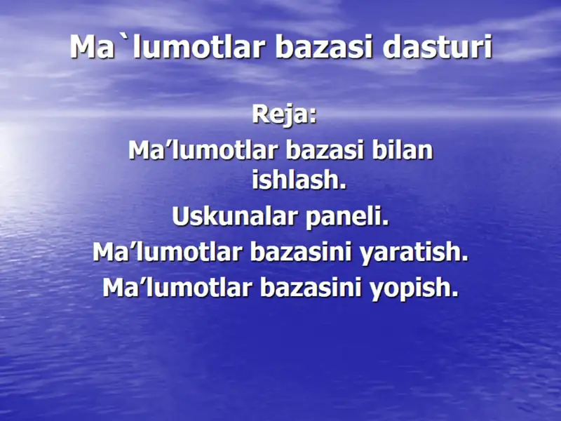 Ma`lumotlar bazasi dasturi 1