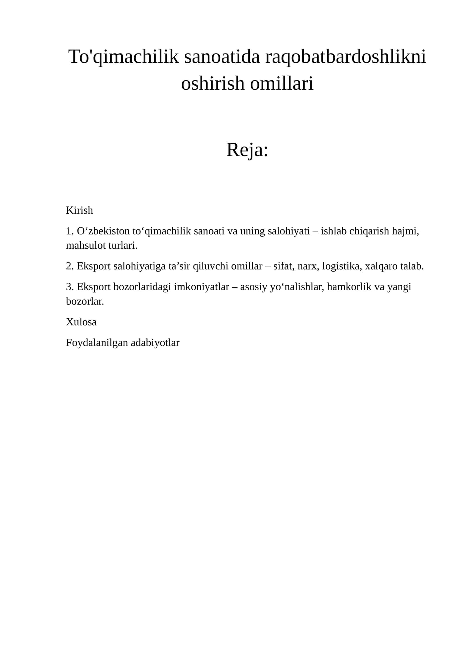 To'qimachilik sanoatida raqobatbardoshlikni oshirish omillari 1