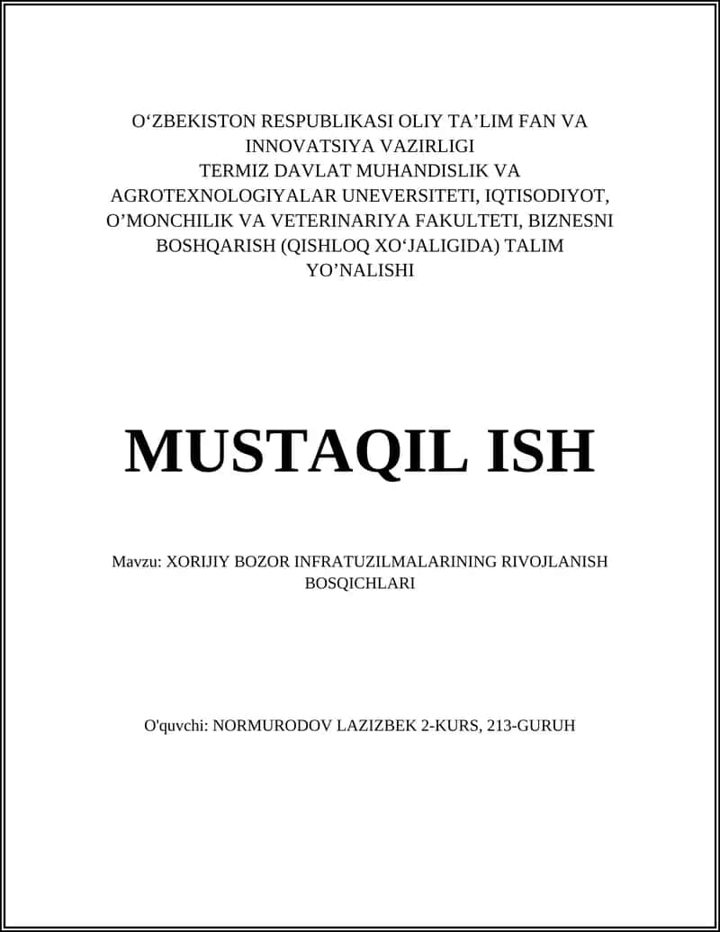 XORIJIY BOZOR INFRATUZILMALARINING RIVOJLANISH BOSQICHLARI 1