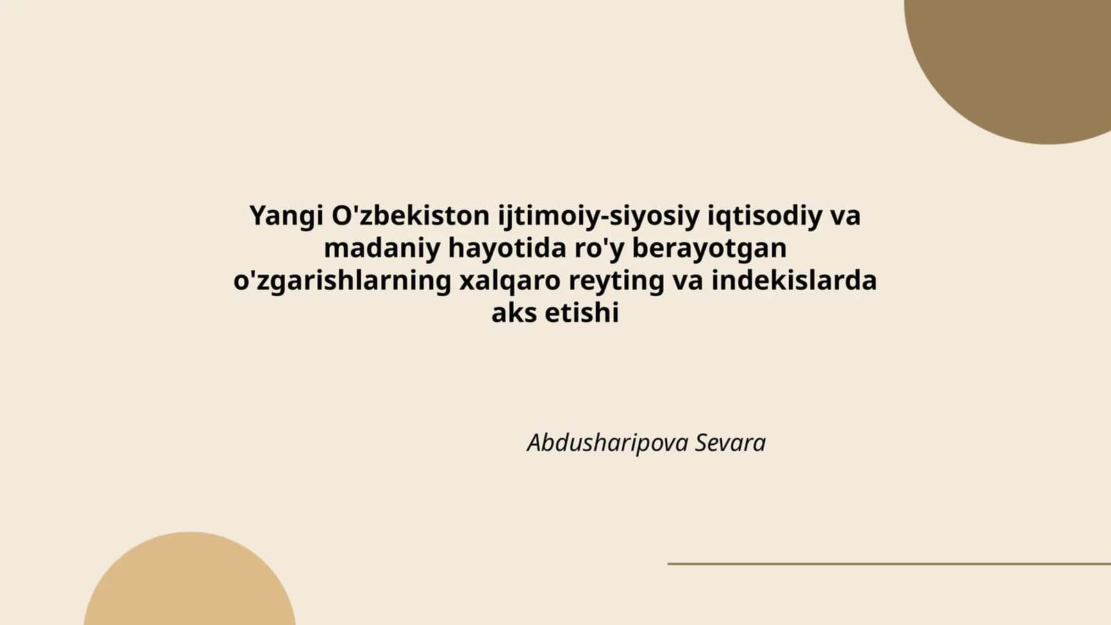 O'zbekistonning xalqaro reytinglardagi o'rni 1