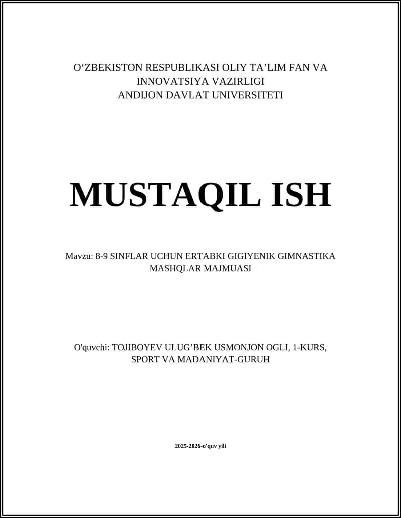 8-9 SINFLAR UCHUN ERTABKI GIGIYENIK GIMNASTIKA MASHQLAR MAJMUASI 1