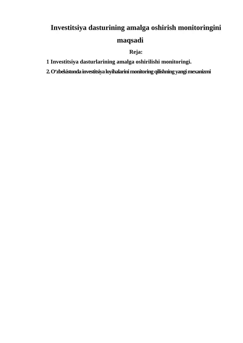 Investitsiya dasturining amalga oshirish monitoringi 1