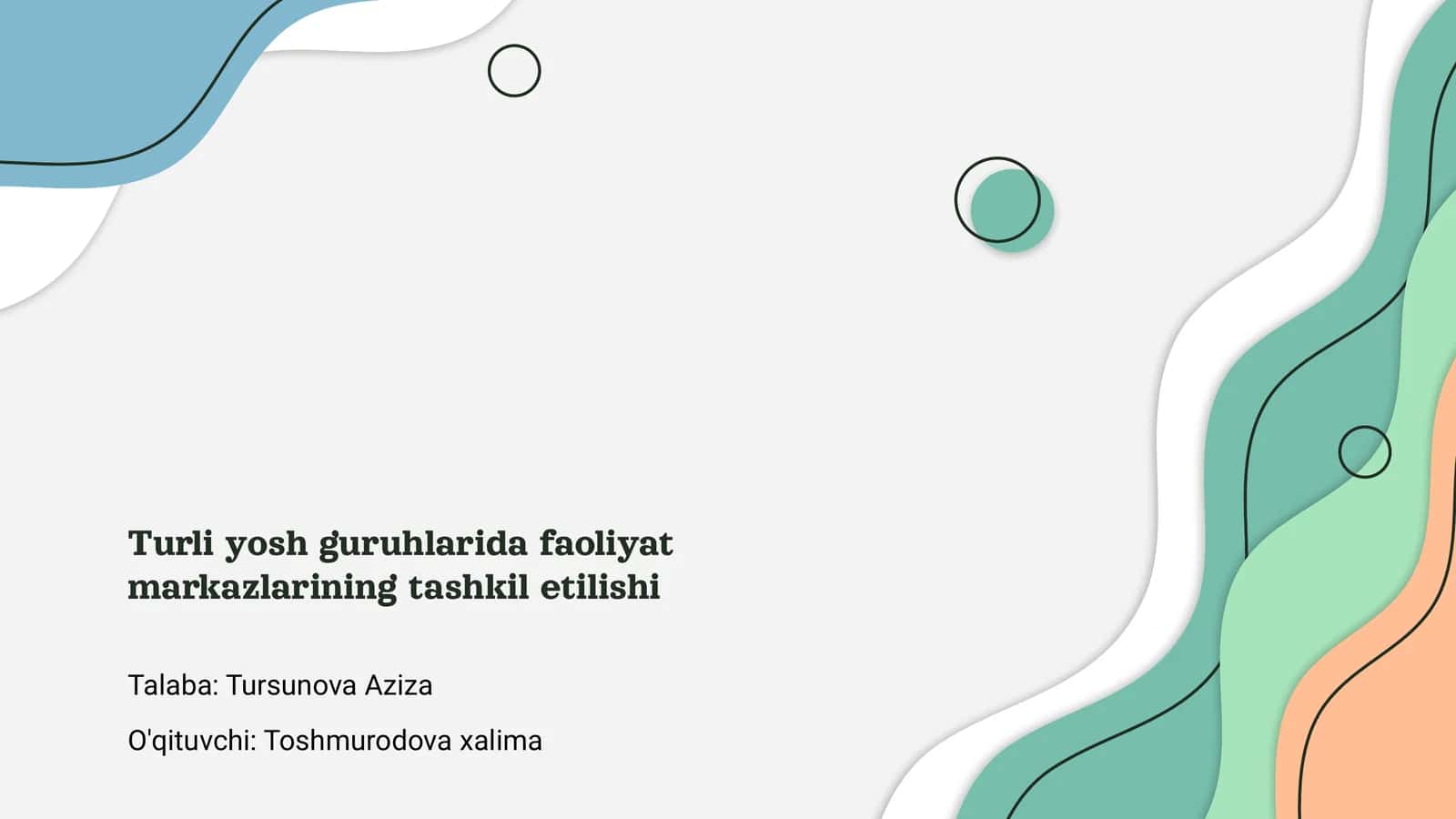 Turli yosh guruhlarida faoliyat markazlarining tashkil etilishi 1