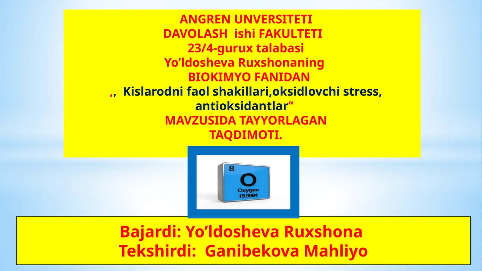 Kislarodning faol shakllari, oksidlovchi stress, antioksidantlar 1