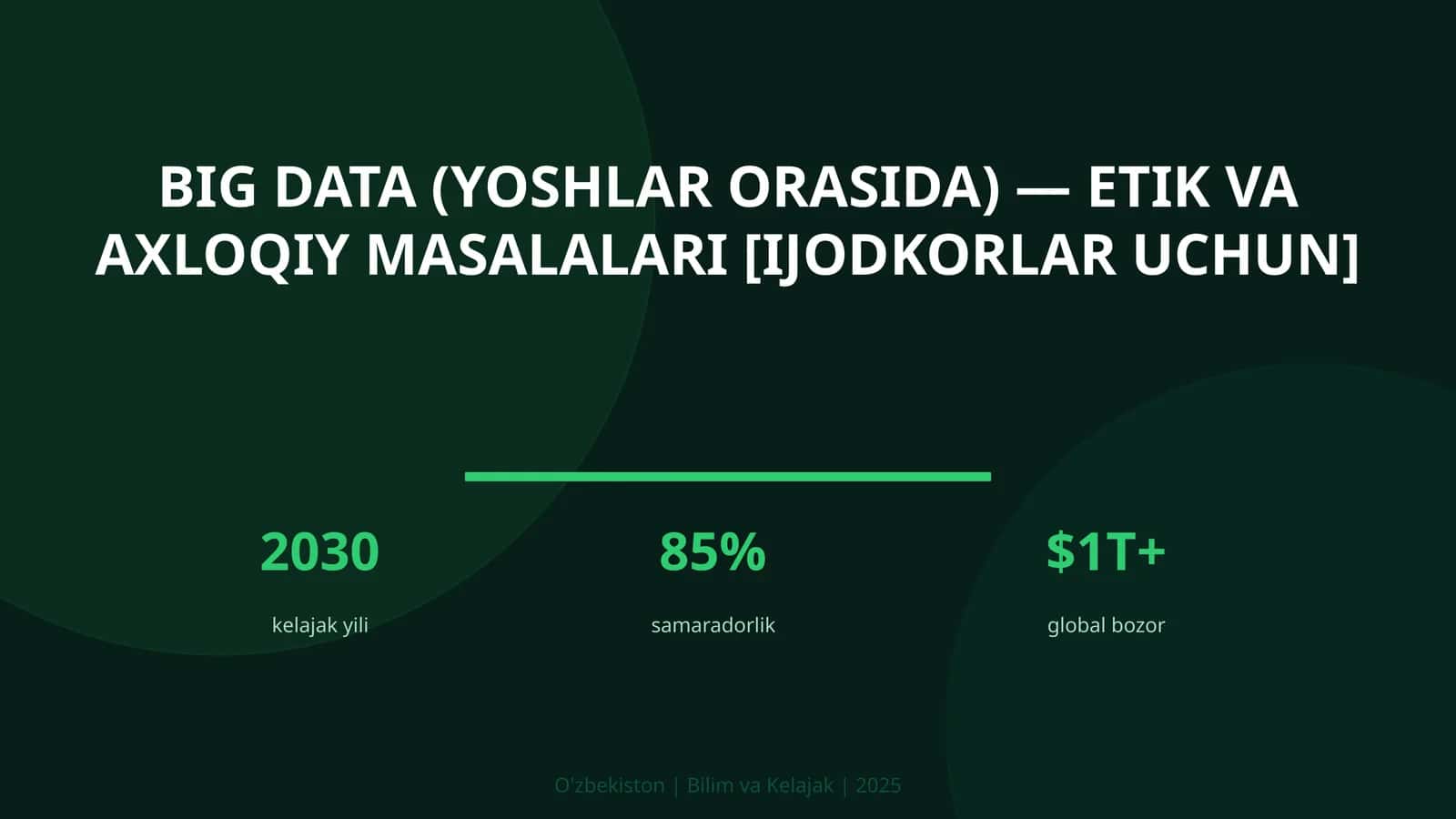 BIG DATA (YOSHLAR ORASIDA) — ETIK VA AXLOQIY MASALALARI [IJODKORLAR UCHUN] 1