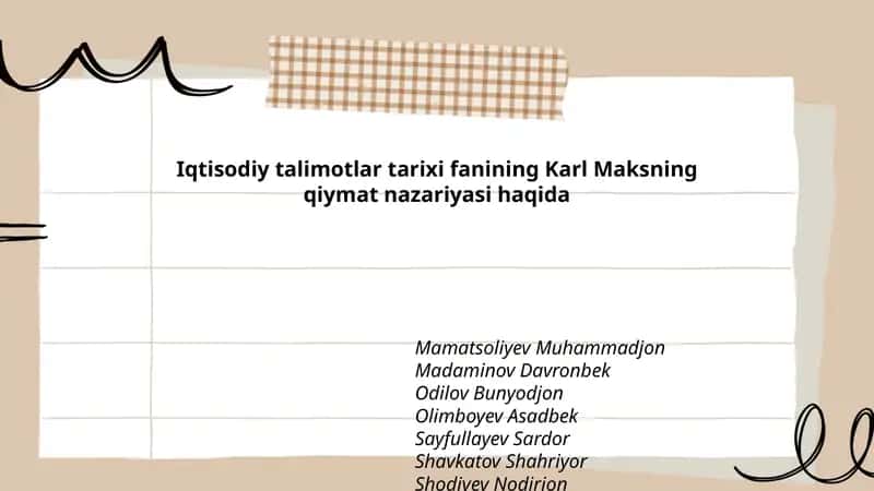Iqtisodiy talimotlar tarixi fanining Karl Maksning qiymat nazariyasi haqida 1