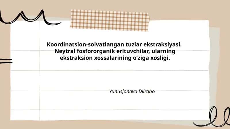 Koordinatsion-solvatlangan tuzlar ekstraksiyasi 1