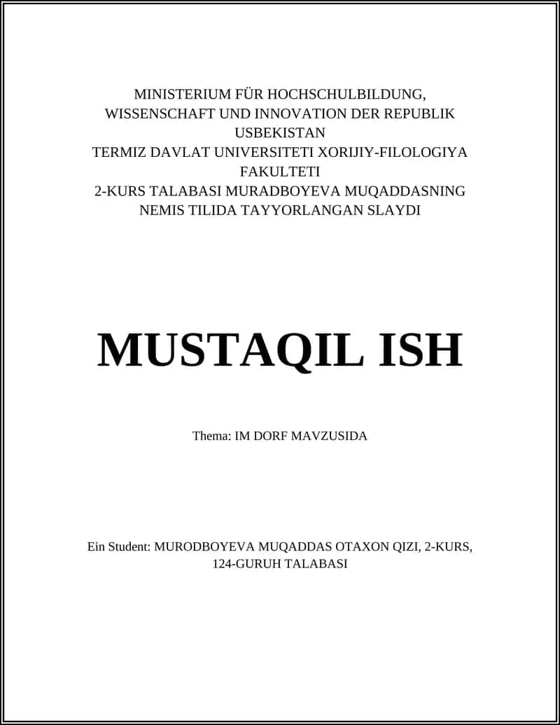 MURODBOYEVA MUQADDASNING NEMIS TILIDA TAYYORLANGAN SLAYDI 1