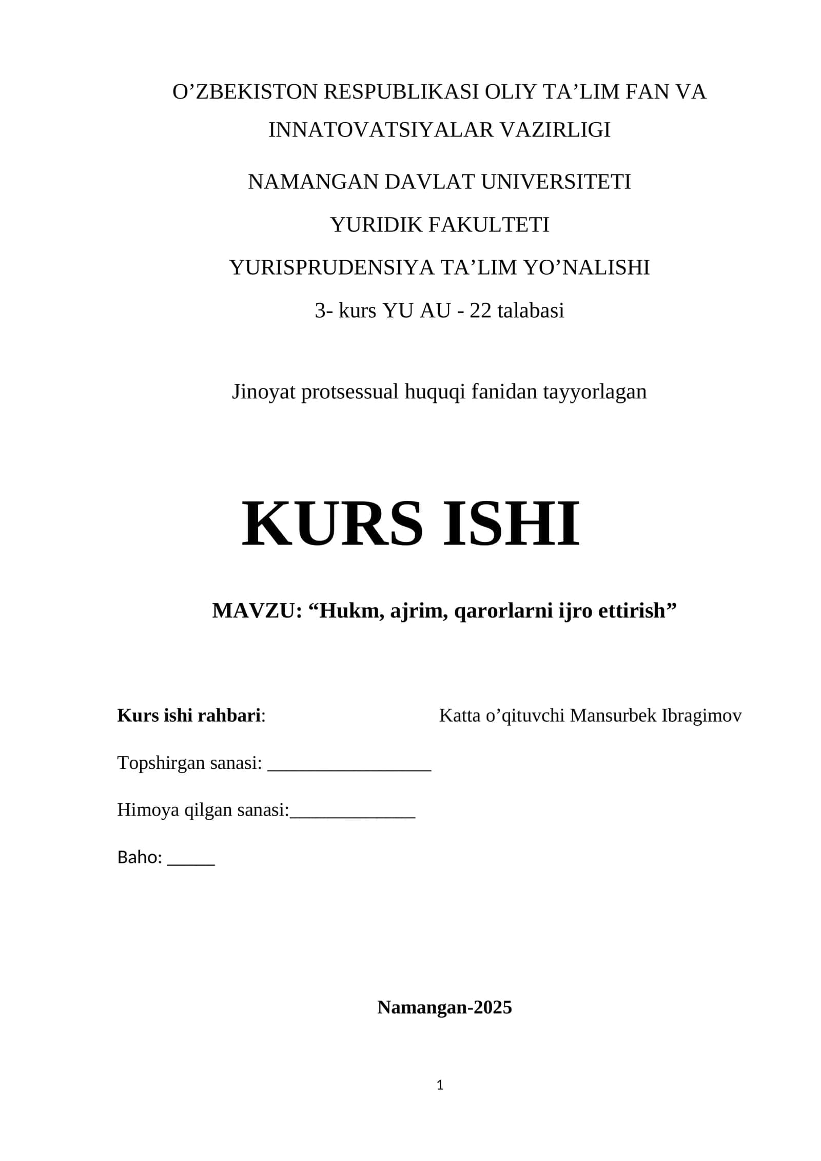 Hukm, ajrim, qarorlarni ijro ettirish 1