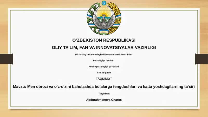 Men obrozi va o‘z-o‘zini baholashda bolalarga tengdoshlari va katta yoshdagilarning ta‘siri 1