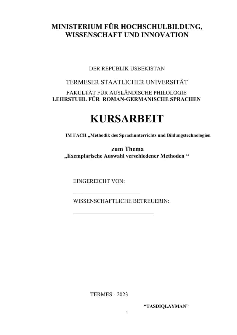 Exemplarische Auswahl verschiedener Methoden 1