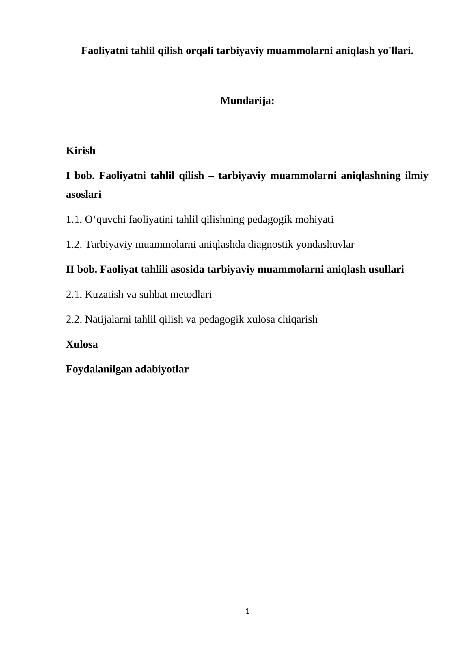 Faoliyatni tahlil qilish orqali tarbiyaviy muammolarni aniqlash yo'llari 1