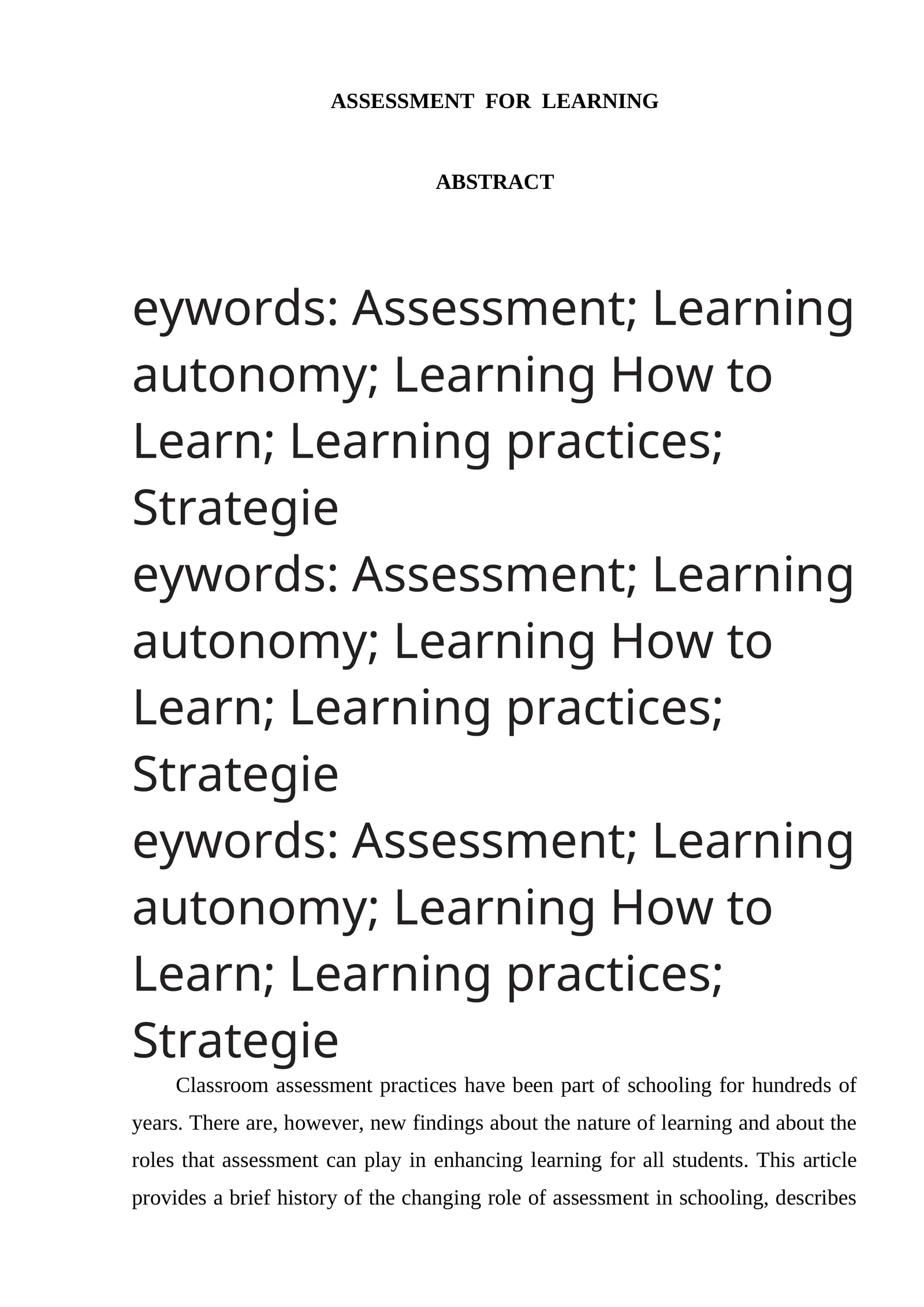 ASSESSMENT FOR LEARNING 1