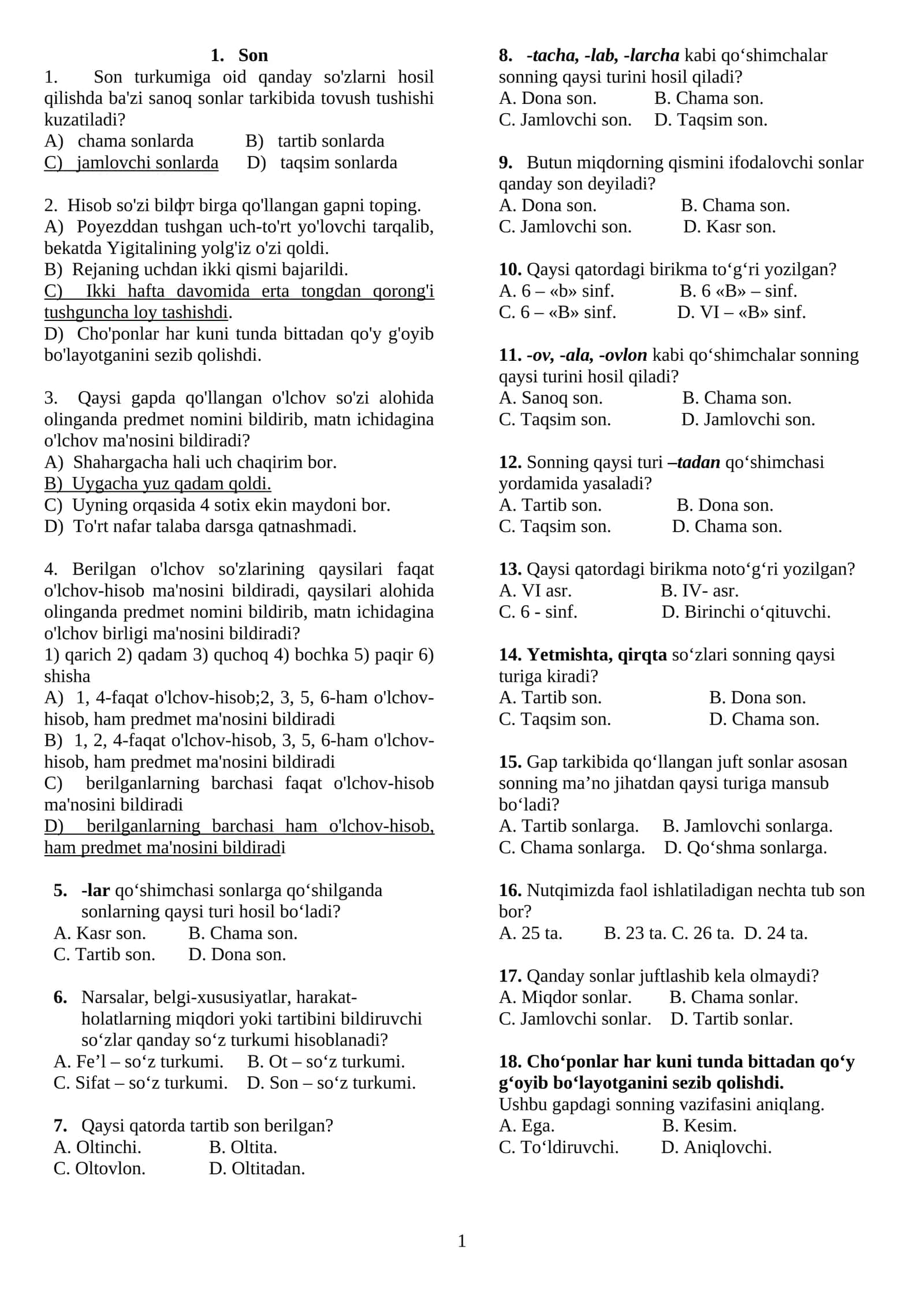 Son test(ona tili). 1