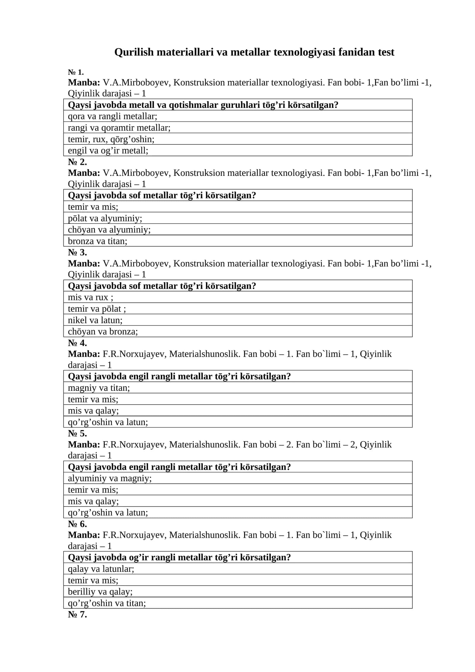 Konstruksion materiallar texnologiyasi 1