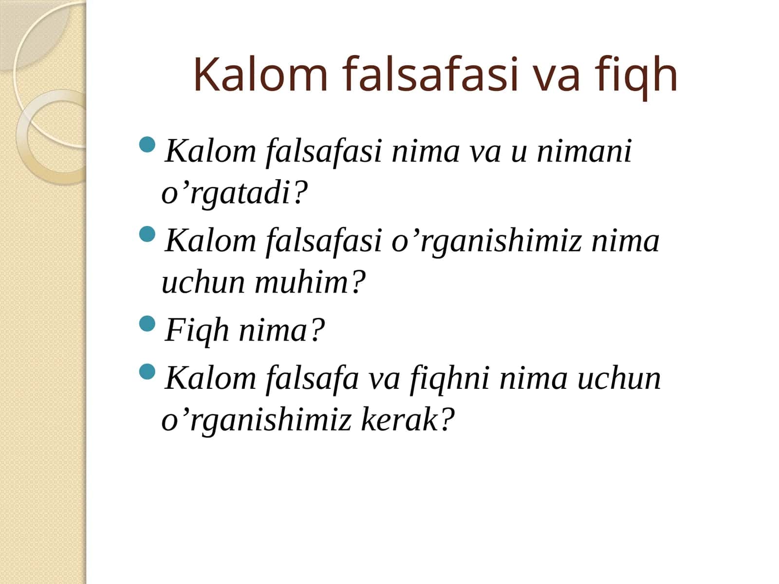 Kalomfalsafasi va fiqh 1