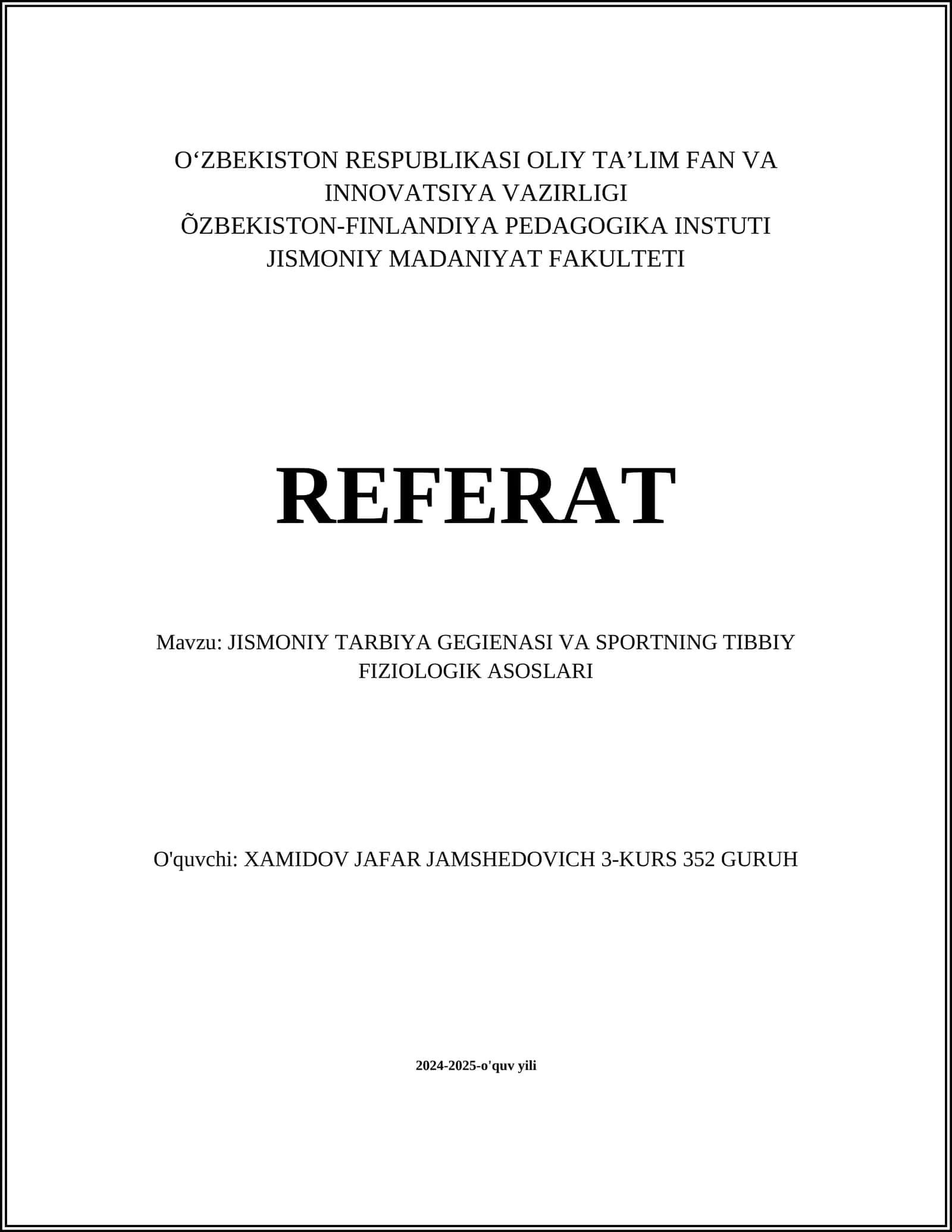 Jismoniy tarbiya gegienasi va sportning tibbiy fiziologik asoslari 1