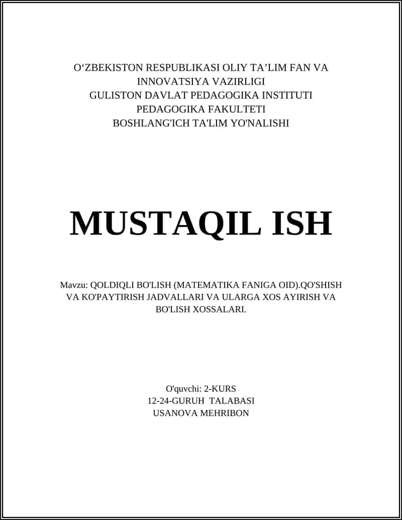 QOLDIQLI BO'LISH (MATEMATIKA FANIGA OID) 1