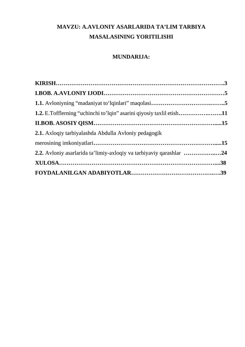 A.AVLONIY ASARLARIDA TA’LIM TARBIYA MASALASINING YORITILISHI 1