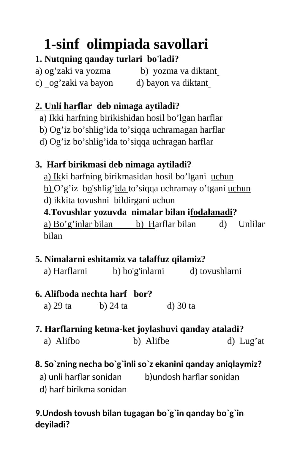 1-sinf olimpiada savollari 1