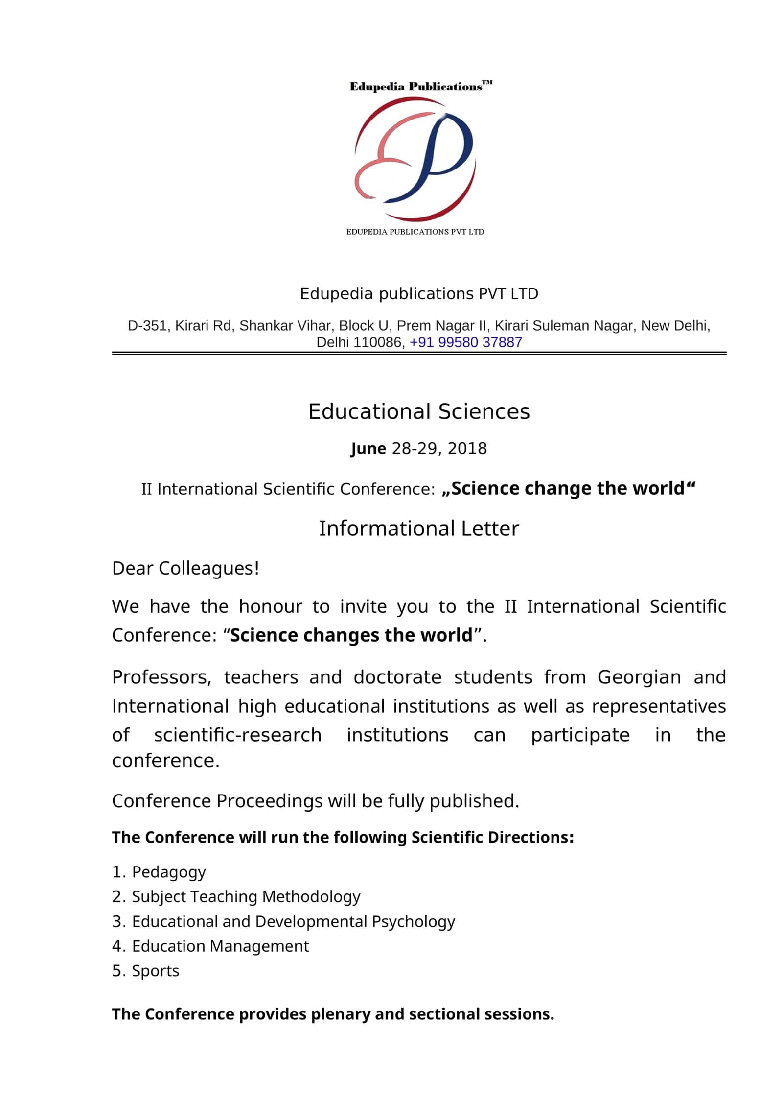 II International Scientific Conference: „Science change the world“ 1